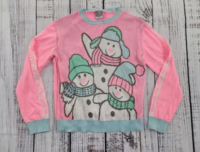 Chillin With My Snowmies Pink Holiday Winter Sweater by Well Worn Women's S (27)