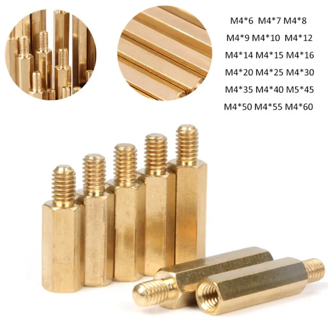 M4/4mm Solid Brass Male Female Hex Spacer Stud 6mm-60mm PCB Threaded Standoffs