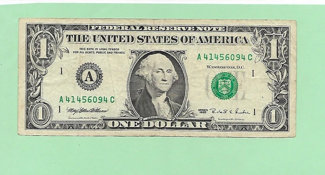 N1S .. 1995 $1  Web Fed Press Note  A 4145 6094 C .. Front-1,  Back -10  Run 7