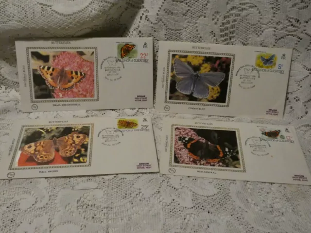 Stamp Sets First Day Issue Cover Benham Silks Butterflies Of Guernsey 1981 X 4