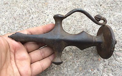 19c Old Original Hand Carved Indo Persian Strong Heavy Iron Sword Hilt Handle