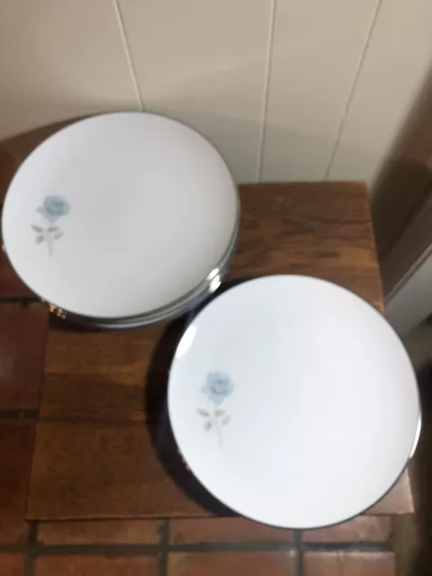(7) Vintage Noritake China SIMONE 10.5" Dinner Plates BLUE ROSE Platinum