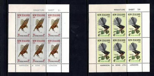 NEW ZEALAND 1965 HEALTH STAMPS 2 x SHEETLETS LIGHTLY MOUNTED MINT BIRDS KAKA