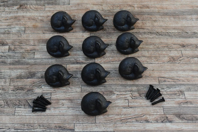 10PC Vtg Cast Iron FOX Shape Drawer Cabinet Cupboard Door Gate Pulls Knob Handle