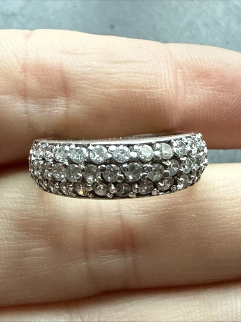 Bague Argent 925 Ancienne - Jonc Alliance Zircon - Taille 54 - Occasion