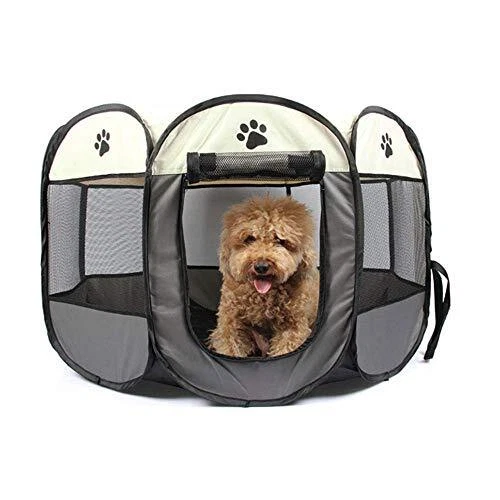Portable Pet Playpen, Foldable Dog Playpens, Indoor/Outdoor S: 28"*28"*18" Gray