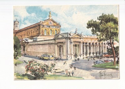 Roma basilica S.Paolo cartoncino acquarello fir.ta Aldo Raimondi NVG #SA-12 