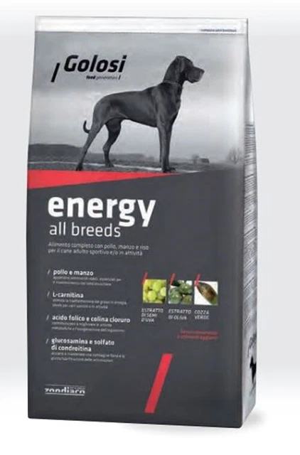 Golosi Energy All Breeds Crocchette Cane Adulto Pollo Manzo Riso 12 Kg  C 517