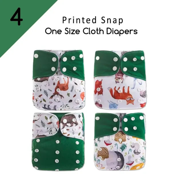 KaWaii Baby One Size Printed Pocket Cloth Diaper Washable Leakproof 4-Theme Pack