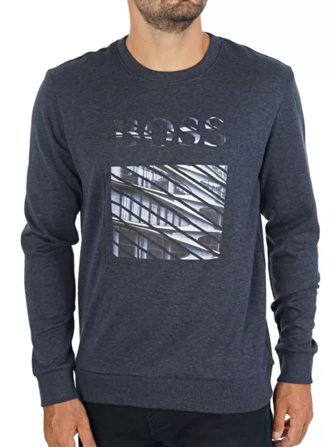 Hugo Boss Salbo Iconic 3 Tonal Embossed Logo Slim Fit Sweatshirt, Dark Blue