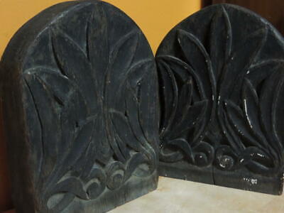 Wood Wooden 7"x5" Bookends hand carved Oak 19th Victorian or 20th Arts & Crafts