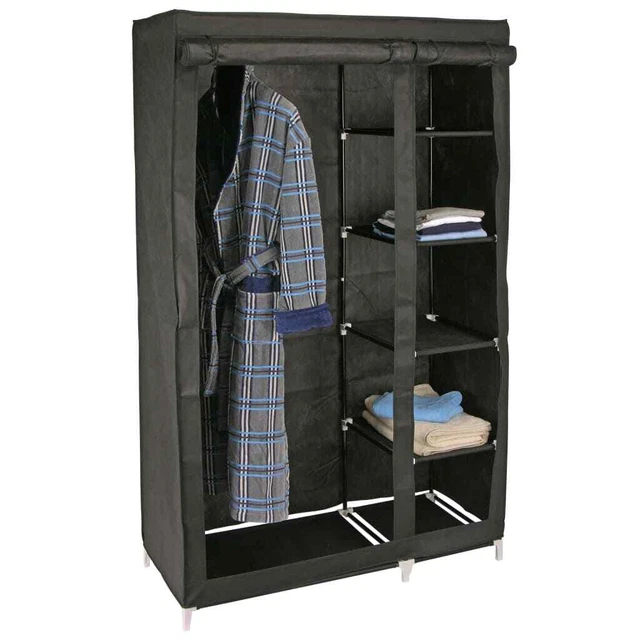 HI armadio 110x46x178 cm tessuto nero armadio in tessuto armadio in tessuto di