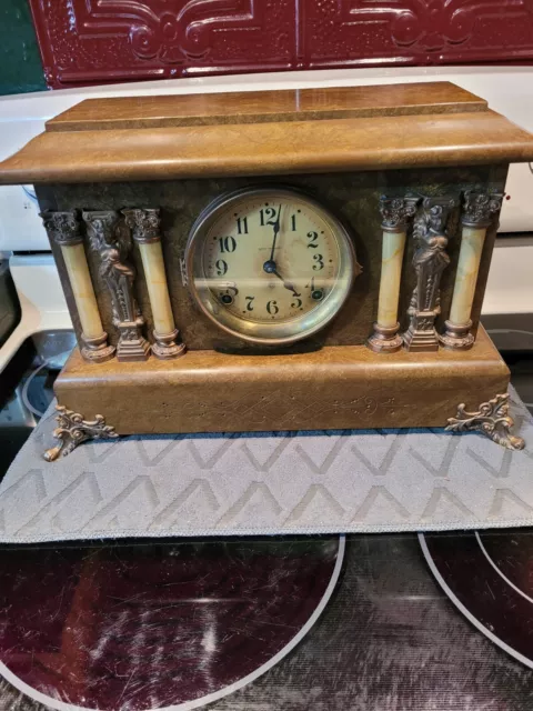 Antique Seth Thomas Adamantine Mantle Clock 6 Column, Parts or Repair
