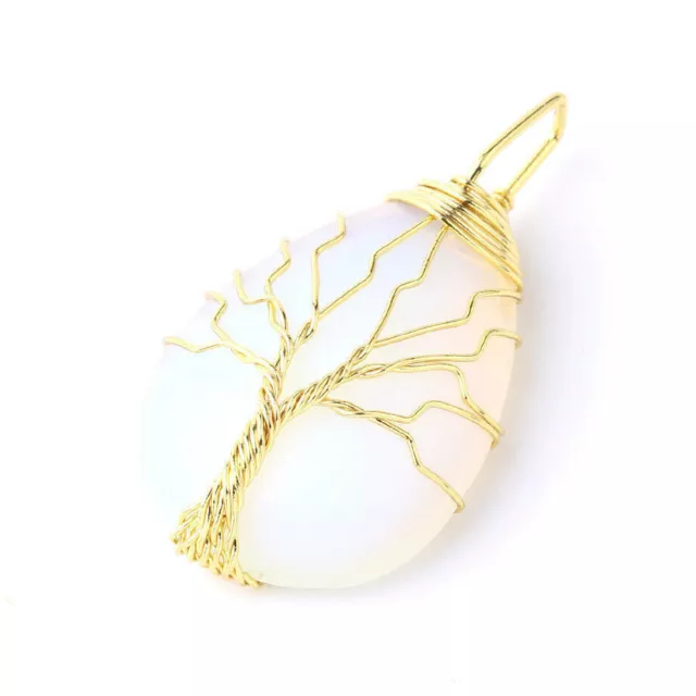 Natural Gemstones Crystal Stone Teardrop Shape Tree of Life Reiki Chakra Pendant