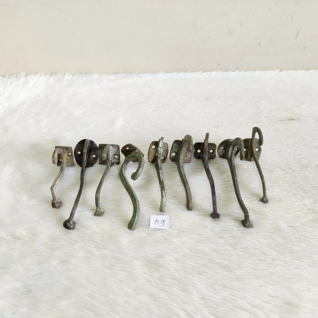 1920 Vintage Brass Wall Hooks Hanger Rich Patina Decorative Collectible 9 Pcs 09