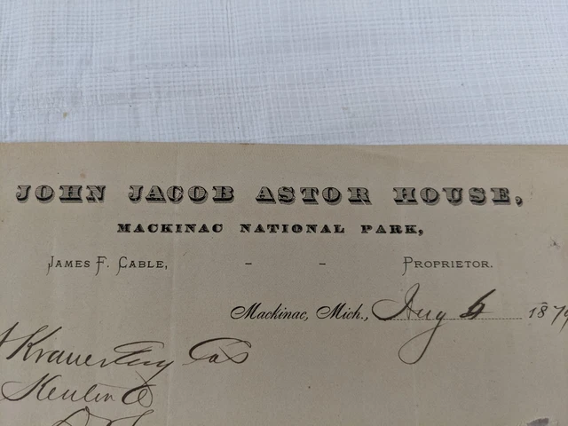 1879 Mackinac John Jacob Astor House Antique Letterhead Letter Receipt Paper 3