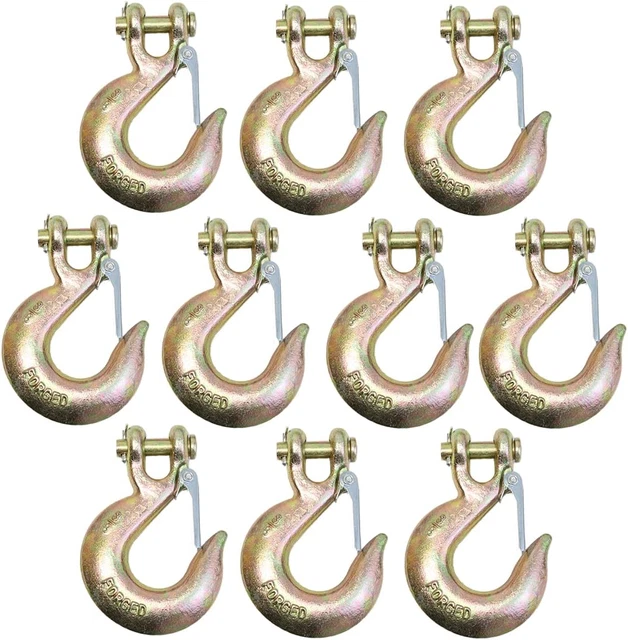 10 Pack - 3/8” Grade 70 Forged Clevis Slip Hook with Safety Latch, 21,600Lbs Bre
