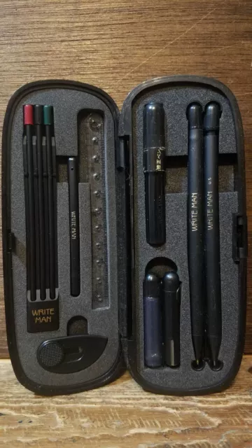 Vintage Black SENSI WRITE MAN Ballpoint Pen Mechanical Pencil Stationery Set