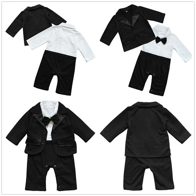 Baby Boys Wedding Christening Formal Tuxedo Suit Romper Coat Outfit Clothing Set