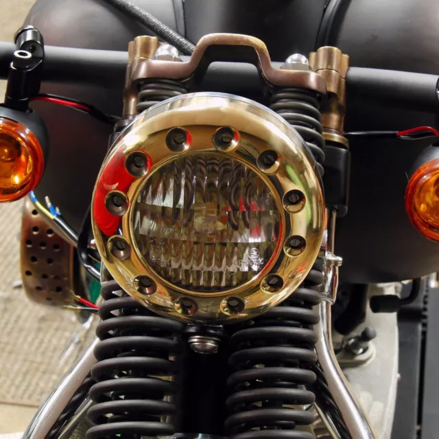 Solid Brass Drilled Halo Headlight Brass & Aluminum Harley Xs650 Bobber Chopper 2