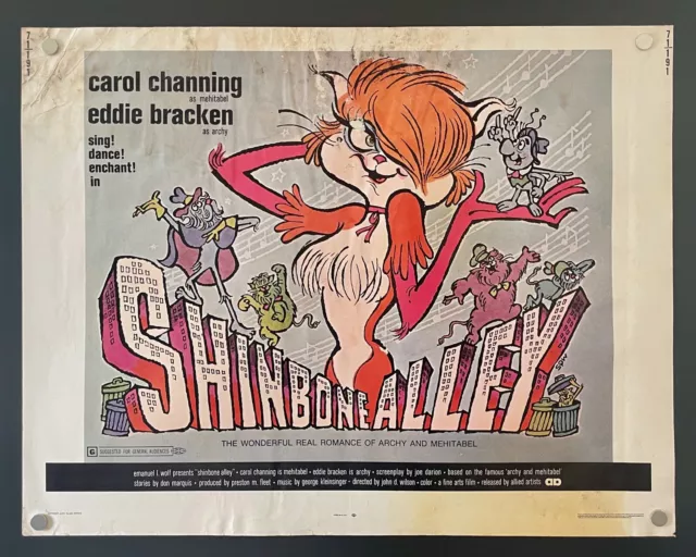 Shinbone Alley (1971) Original Half Sheet Movie Poster – Poor **Carol Channing**