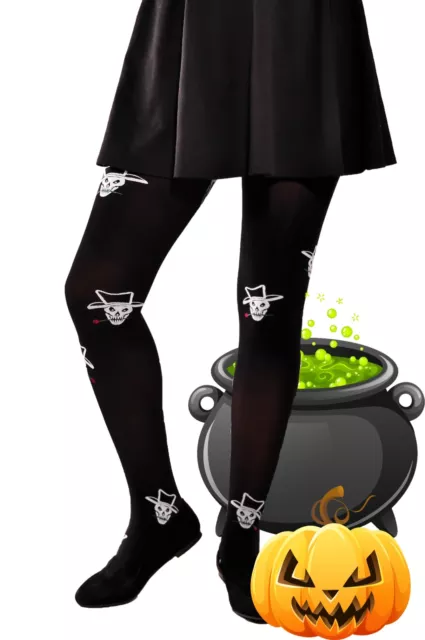 Halloween girls tights fancy party Skull 6-16 years