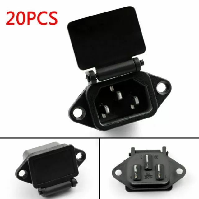 20x IEC320 C14 3 Pin Screw Mount Male Power Socket Cover 10A Pour Boat AC-04C E3