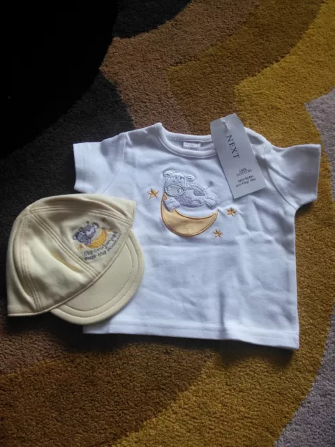 Next New Born T-Shirt & Hat - Cow Jumped Over The Moon - BNWT - Yellow/White