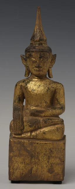 18th Century, Shan, Antique Tai Lue Burmese Wooden Seated Buddha