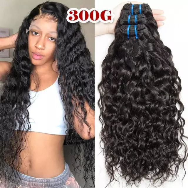 US Water Wave Unprocessed Virgin Human Hair Brazilian Weave Weft Black 3 Bundles