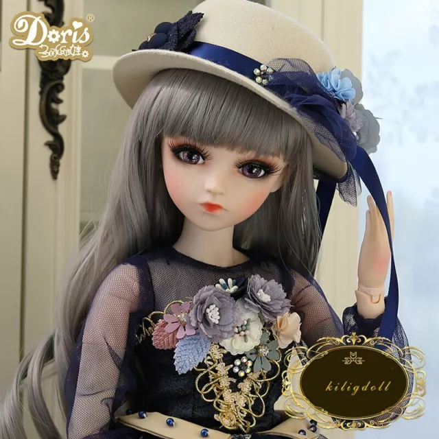 60cm 1/3 BJD Doll Ball Jointed Beauty Girl + Eyes Face Makeup Wig Clothes Hat