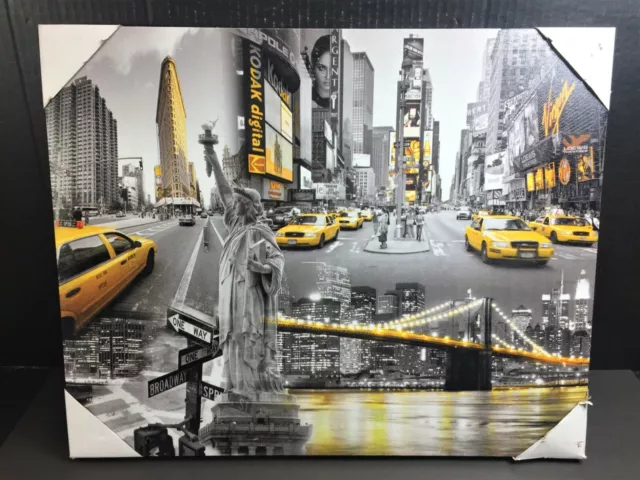 Canvas Wall Art New York City Streets Yellow Taxi Cab Skyline Print Canvas 20x16