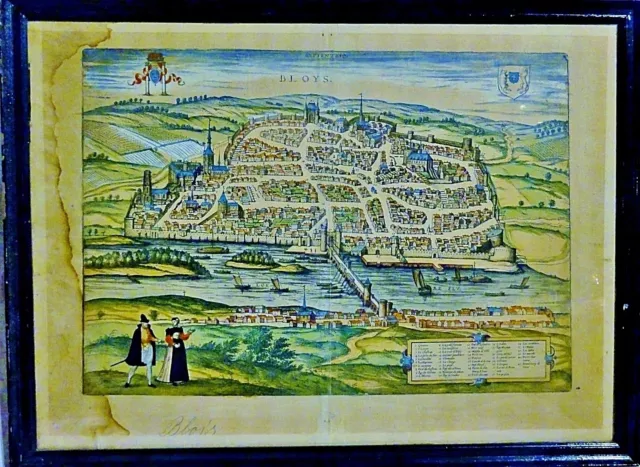 Alt-Kolorierter Kupferstich 1580: BLOYS an der Loire - von Braun nach Hogenberg 3