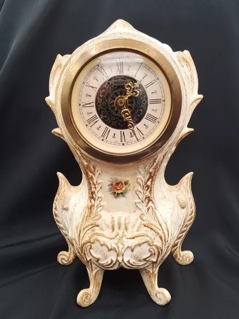 Narco Mantle Windup Clock Artist Signed Vtg 1977 West Germany Working Pink Rose