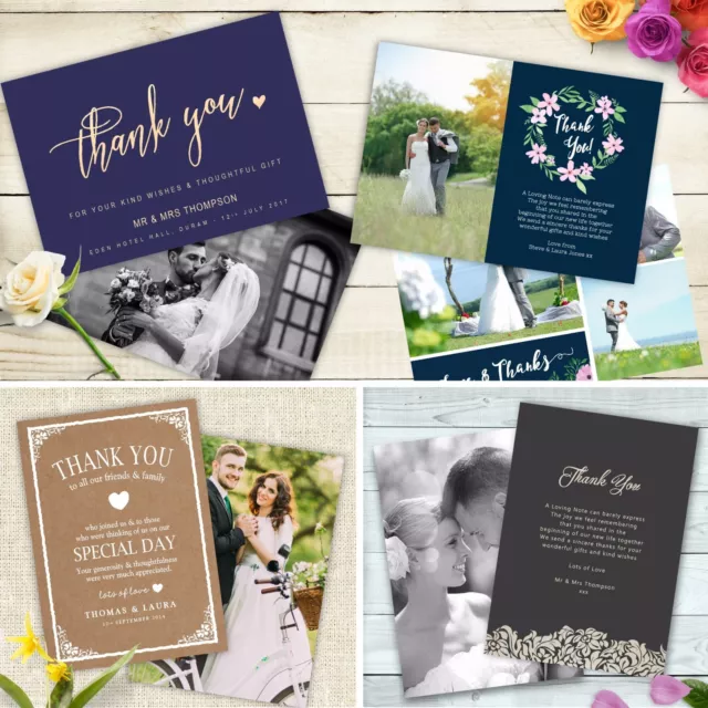 Personalised Photo Wedding Thank You cards inc Envelopes + Double sided (W3)