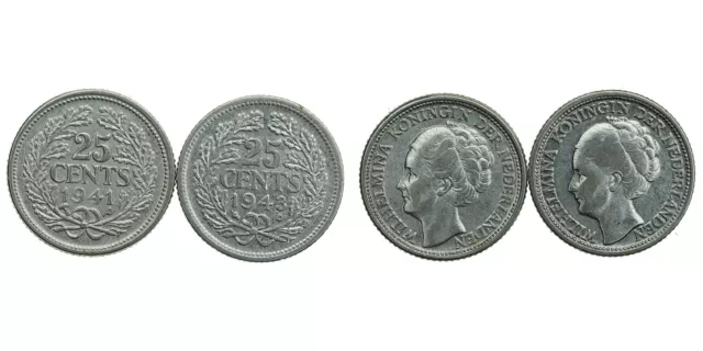 Netherlands - 25 Cents 1941-P, 1943-P - Silver