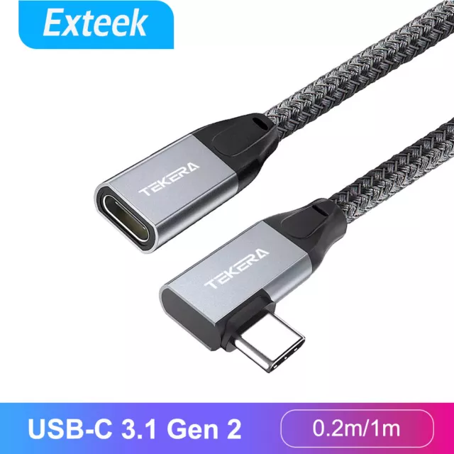 Right Angled USB-C Type-C Male to Female Extension Data Cable Cord 100W 10Gbps