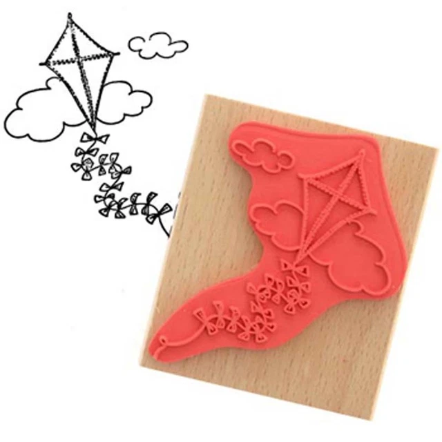 Create & Craft FLYING KITE Rubber Ink Stamp on Beech Block - Free UK P&P