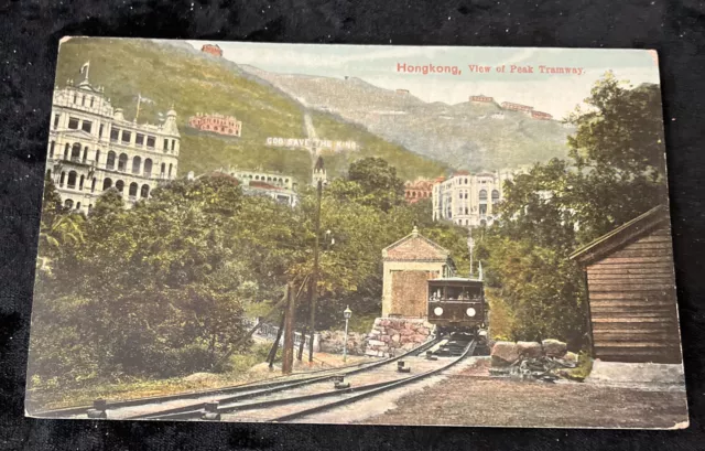 HONG KONG, China VIEW OF PEAK TRAMWAY, Antique c1910 Postcard