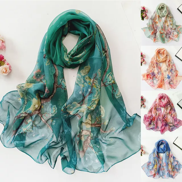 WOMEN LONG FLORAL Silk Blend Pashmina Scarf Wrap Shawl Sunscreen ...