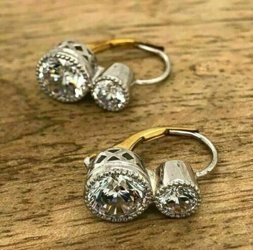 3Ct Round-Cut Lab Created Diamond Lever Back Hoop Earrings 14K Yellow Gold FN