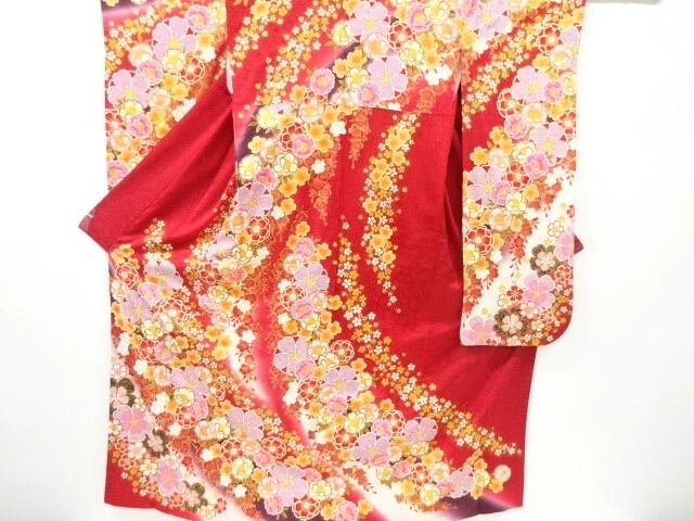 6493200: Japanese Kimono / Vintage Furisode / Embroidery / Floral Plants