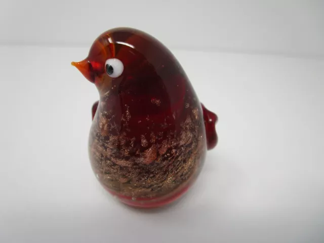Small Murano Style Art Glass Amber Red Bird Paperweight Figurine 2