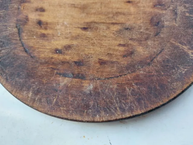 Old Antique Authentic Primitive Hand Carved Wooden Round Plate#40 3