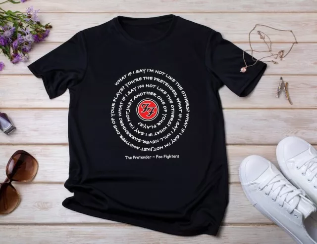 Foo Fighters PRETENDER Song T-Shirt With Lyrics in a Spiral Design.