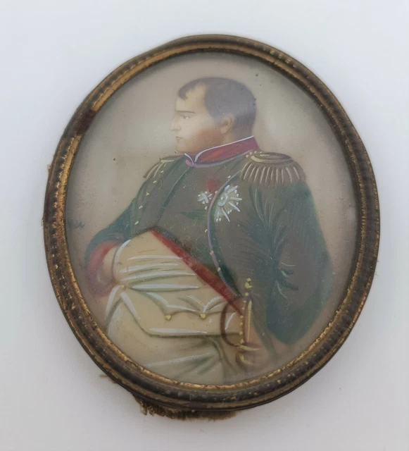 Broche Miniature Ancienne Peinte XIXe Siècle Napoléon III - France, émail Avec Petit Défaut