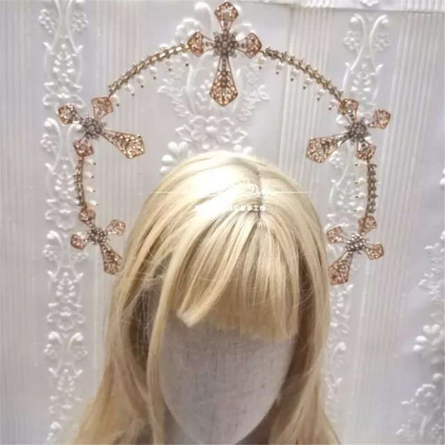 Vintage Lady Rhinestone Cross Halo Crown Goddess Headpiece Halo Headpiece