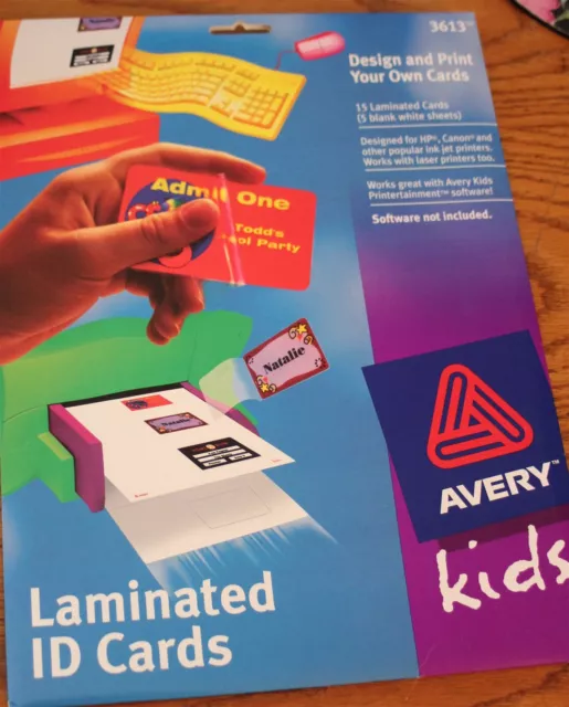 AVERY Self-Laminating ID Cards15 Cards Inkjet/Laser*3.25" x 2"*Kids #3613*5361