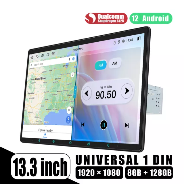 1DIN 13.3" Joying 8-Kern Qualcomm Chip Android 12 Autoradio GPS WiFi 8GB 128GB