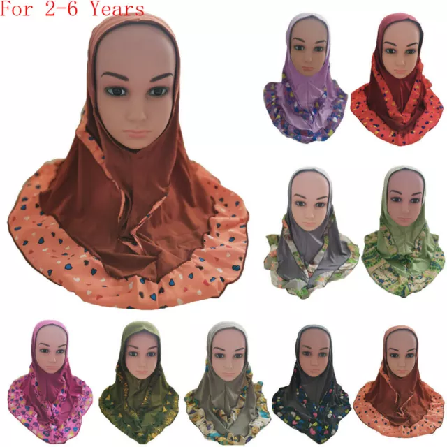 Muslim Kids Hijab One Piece Headscarf Shawls Islamic Girls Scarf Headwear 2-6Y